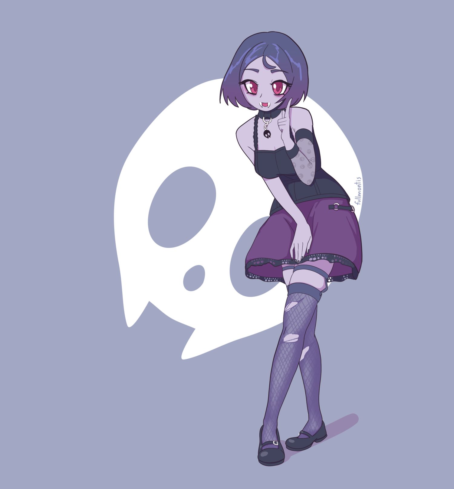 Cheryl the vampire standing and smiling